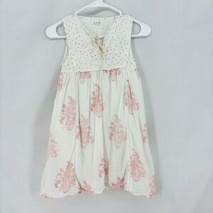 Lali Girls Size 8 Ivory Pink Floral Cotton Sleeveless Lace Up Dress Kids Youth